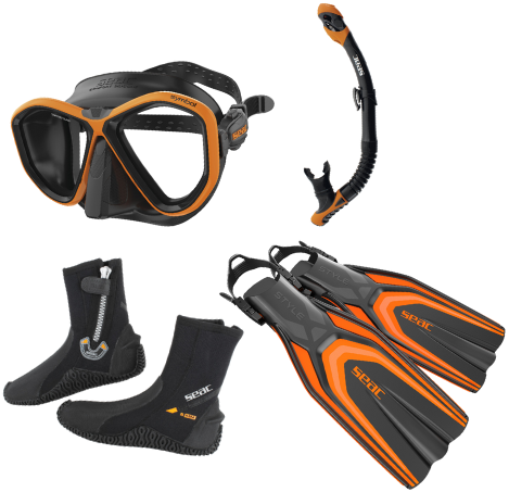 SEAC Complete Duikset – Symbol Masker | Reverse Dry Snorkel | Style Vinnen | Basic HD 5MM