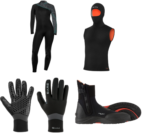 BARE Thermo Duikpakket – Elate 7MM | Ultrawarmth Gloves | Boots | Hooded Vest