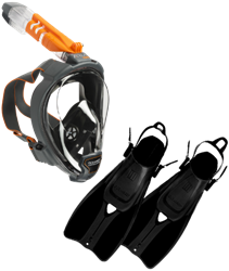 Aria QR+ Zwart Snorkelmasker + Duo II Zwart Snorkelvinnen