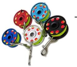 Aluminium reel 30 meter met spinner RVS Bolt snap Rood